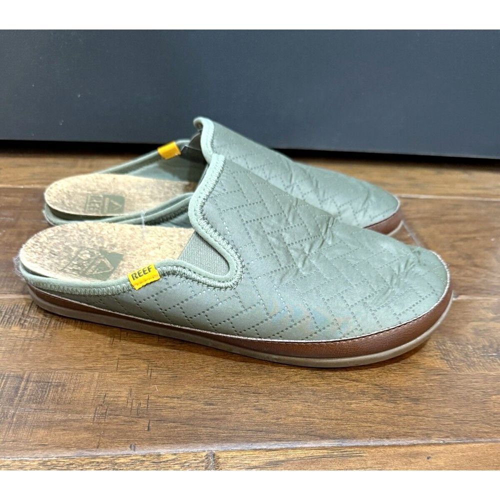 Reef Slippers Mens 8 Cushion Homey Mules Slide On Shoes Green Outdoor Quilted